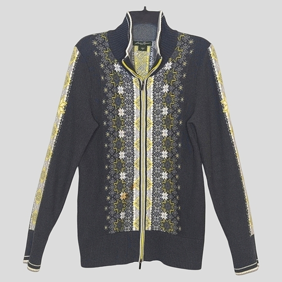 Eddie Bauer Gray Nordic Fair Isle Long Sleeve Full Zip Cardigan M - Picture 1 of 15